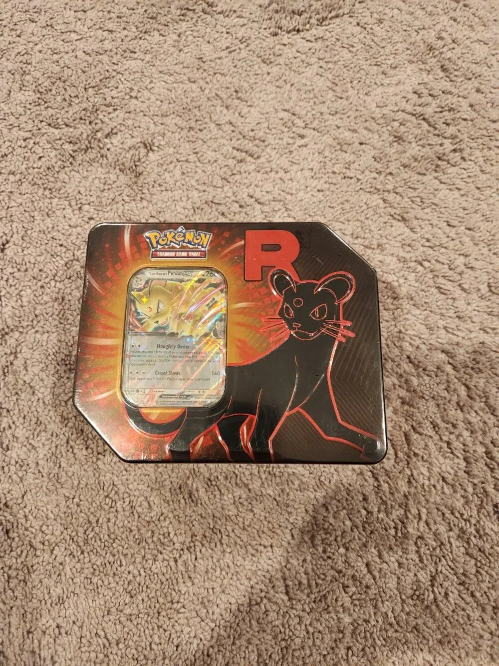 Pokemon Team Rocket Persian EX Tin - Black & Red with promo